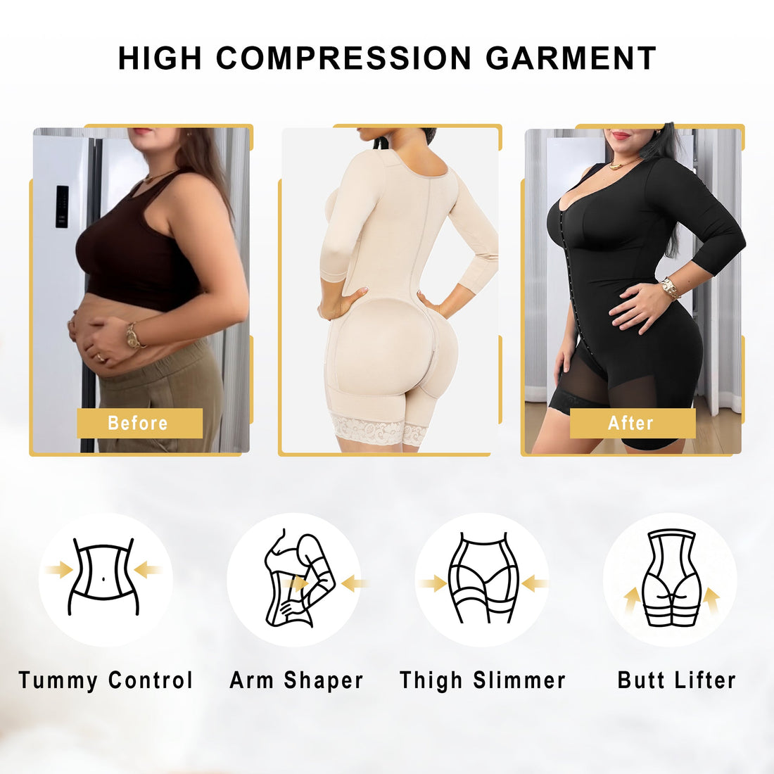 NewShapewear Post-Surgery Arm Slimming Full Body Faja with Zipper Crotch