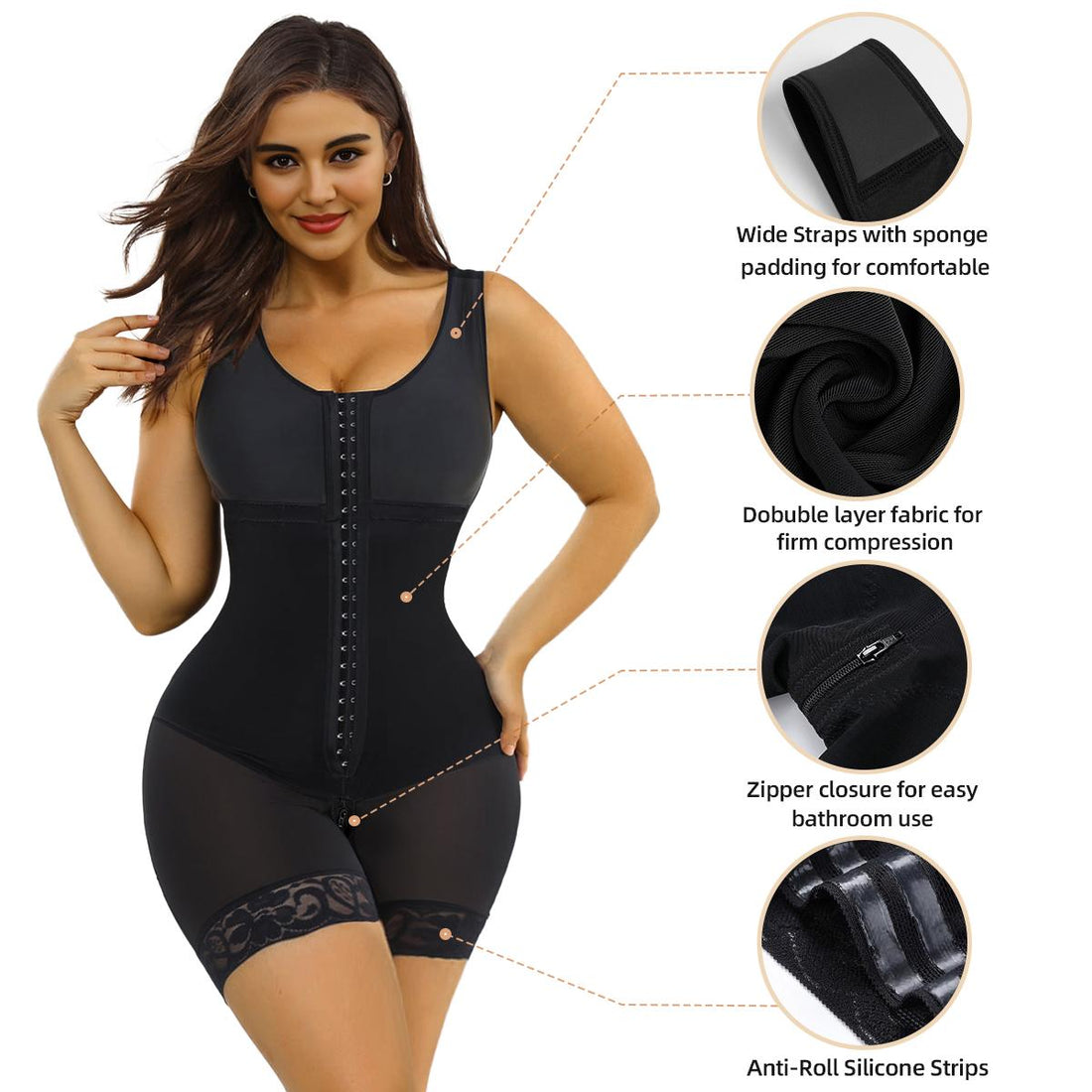 NewShapewear Full Body Hooked Faja Bodysuit with Zipper Crotch
