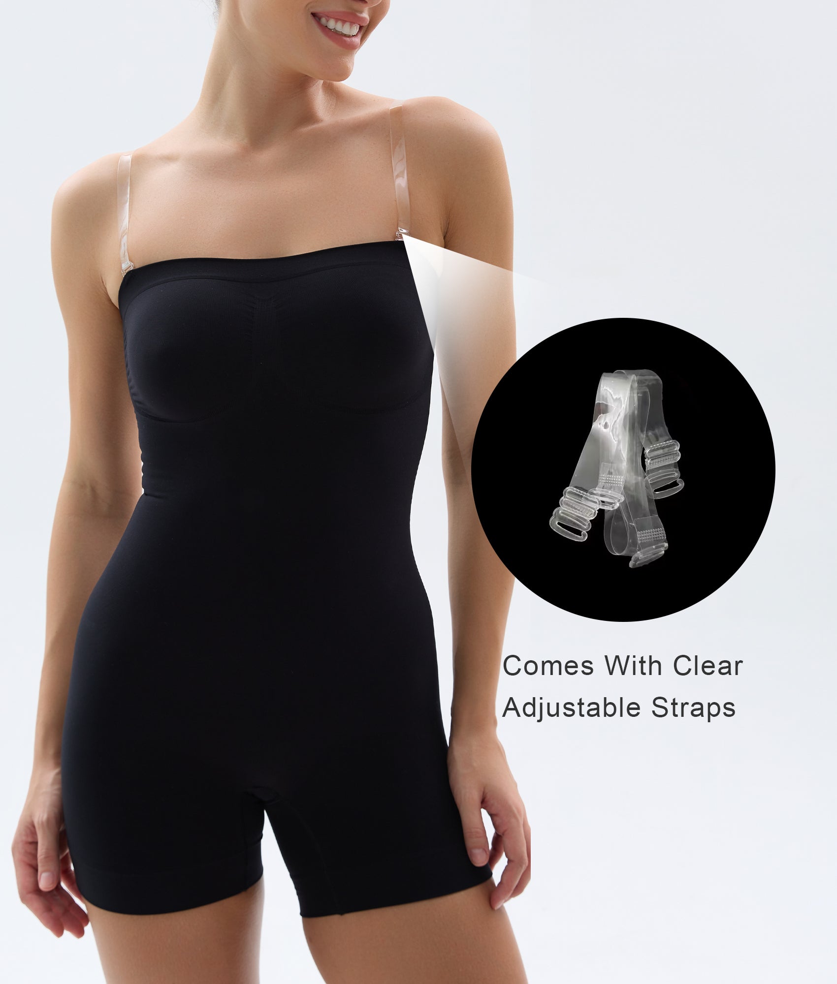 Women's Seamless Short Bodysuit with Removable Adjustable Straps