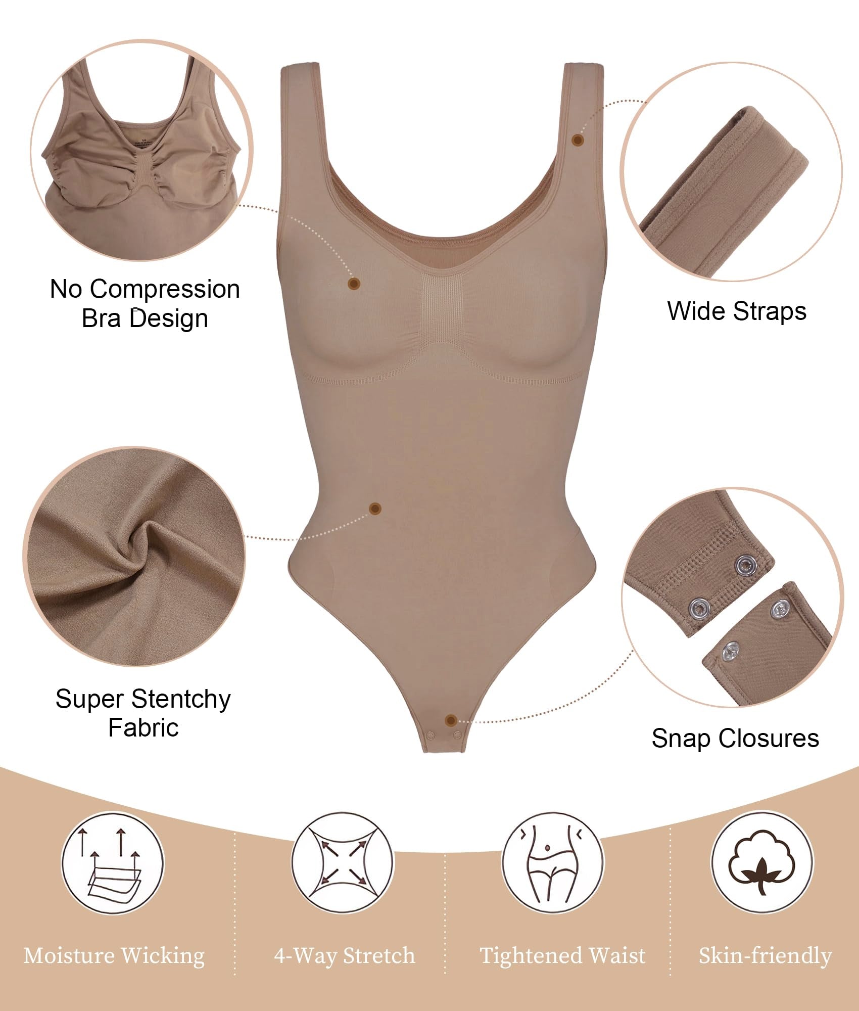Women's Wide Strap Seamless Tummy Control Thong Bodysuit