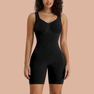 Womens Seamless Wide Straps Mid-Thigh Tummy Control Bodysuit