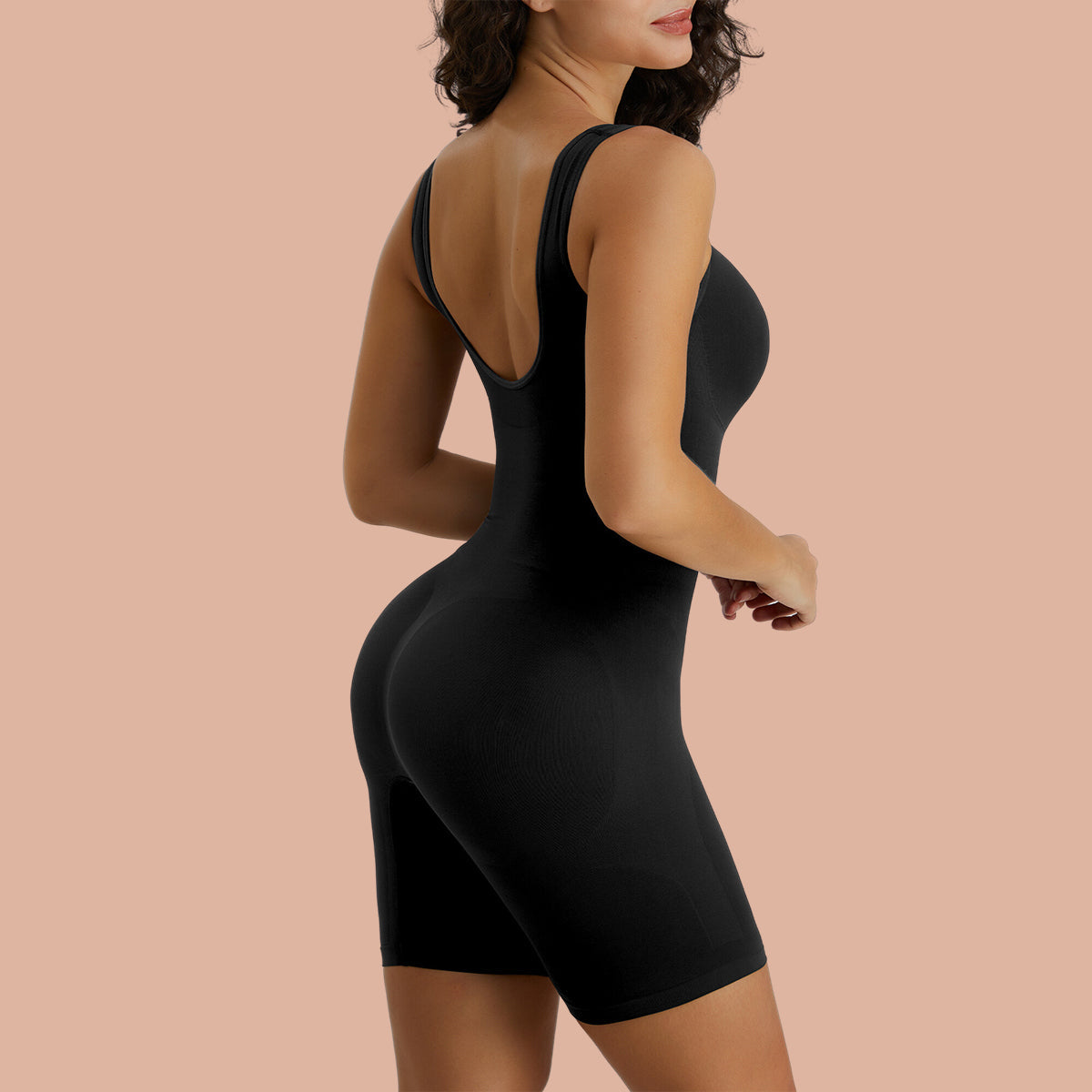 Womens Seamless Wide Straps Mid-Thigh Tummy Control Bodysuit