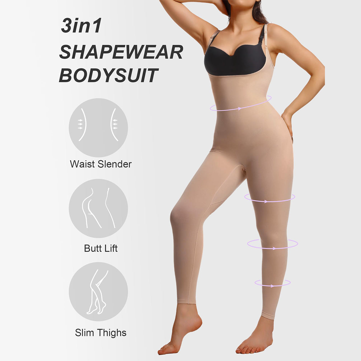 Women's 3-in-1 Seamless Open-Bust Tummy Control Legging Bodysuit