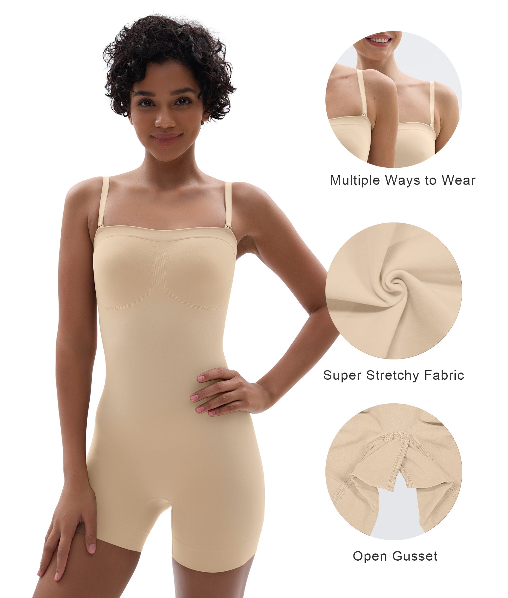 Women's Seamless Short Bodysuit with Removable Adjustable Straps