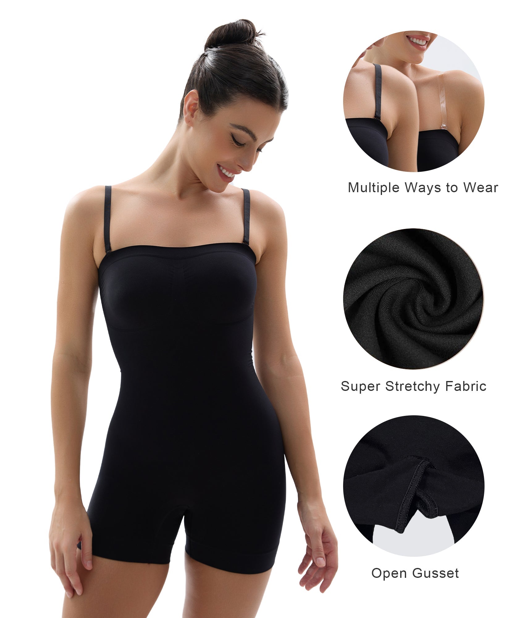 Women's Seamless Short Bodysuit with Removable Adjustable Straps