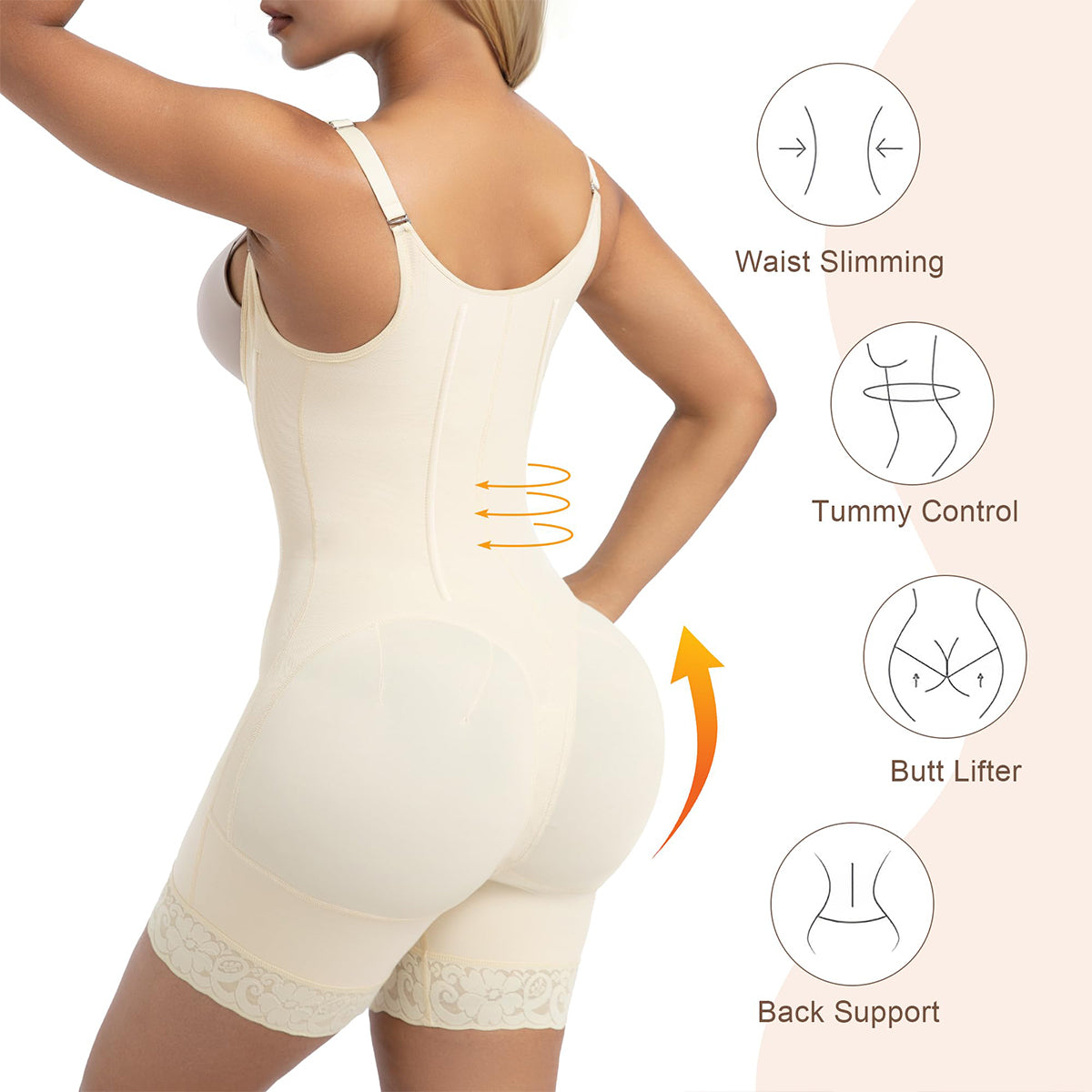 NewShapewear 6-Steel-Bones Tummy Control Zip & Hooks Faja with Butt Lift