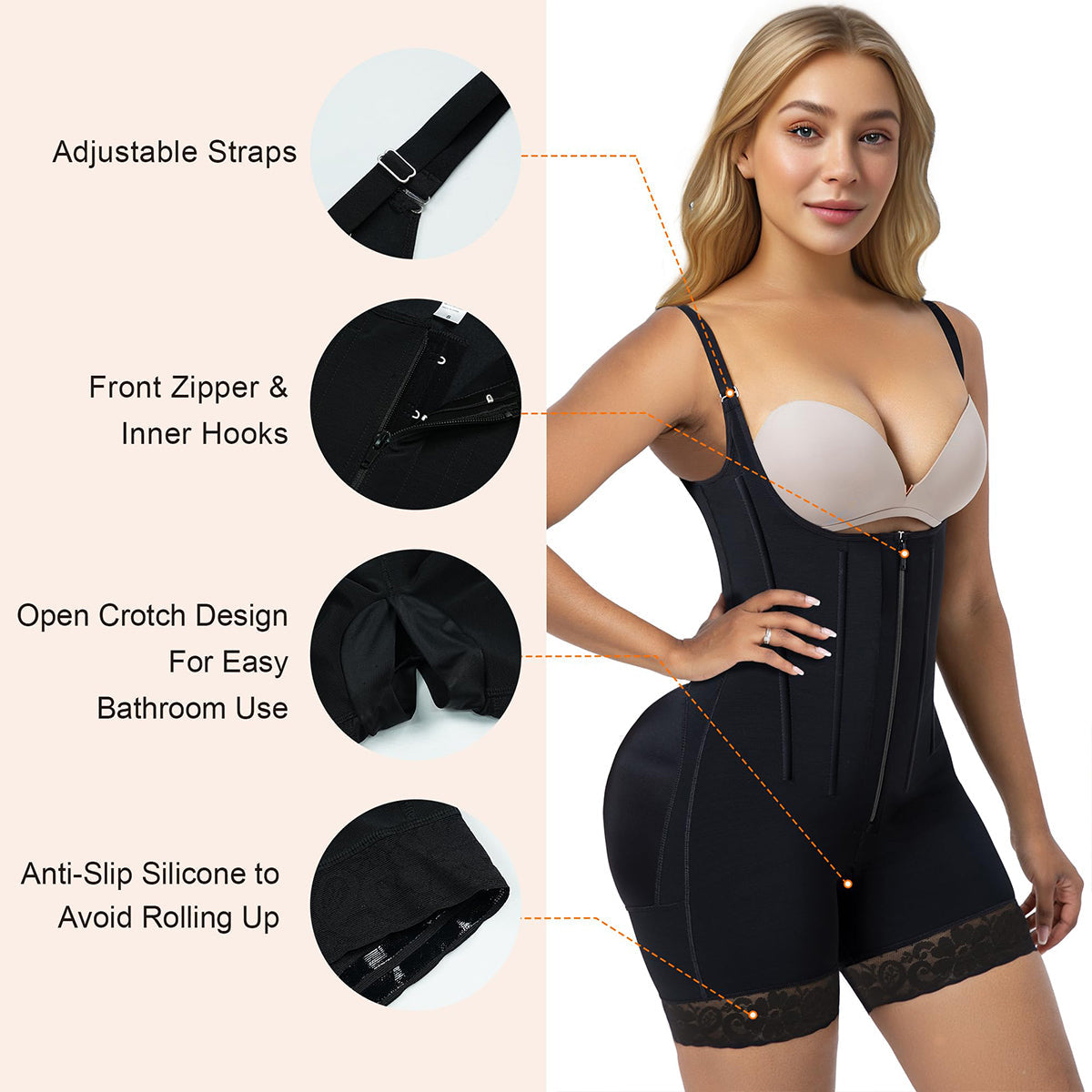 NewShapewear 6-Steel-Bones Tummy Control Zip & Hooks Faja with Butt Lift