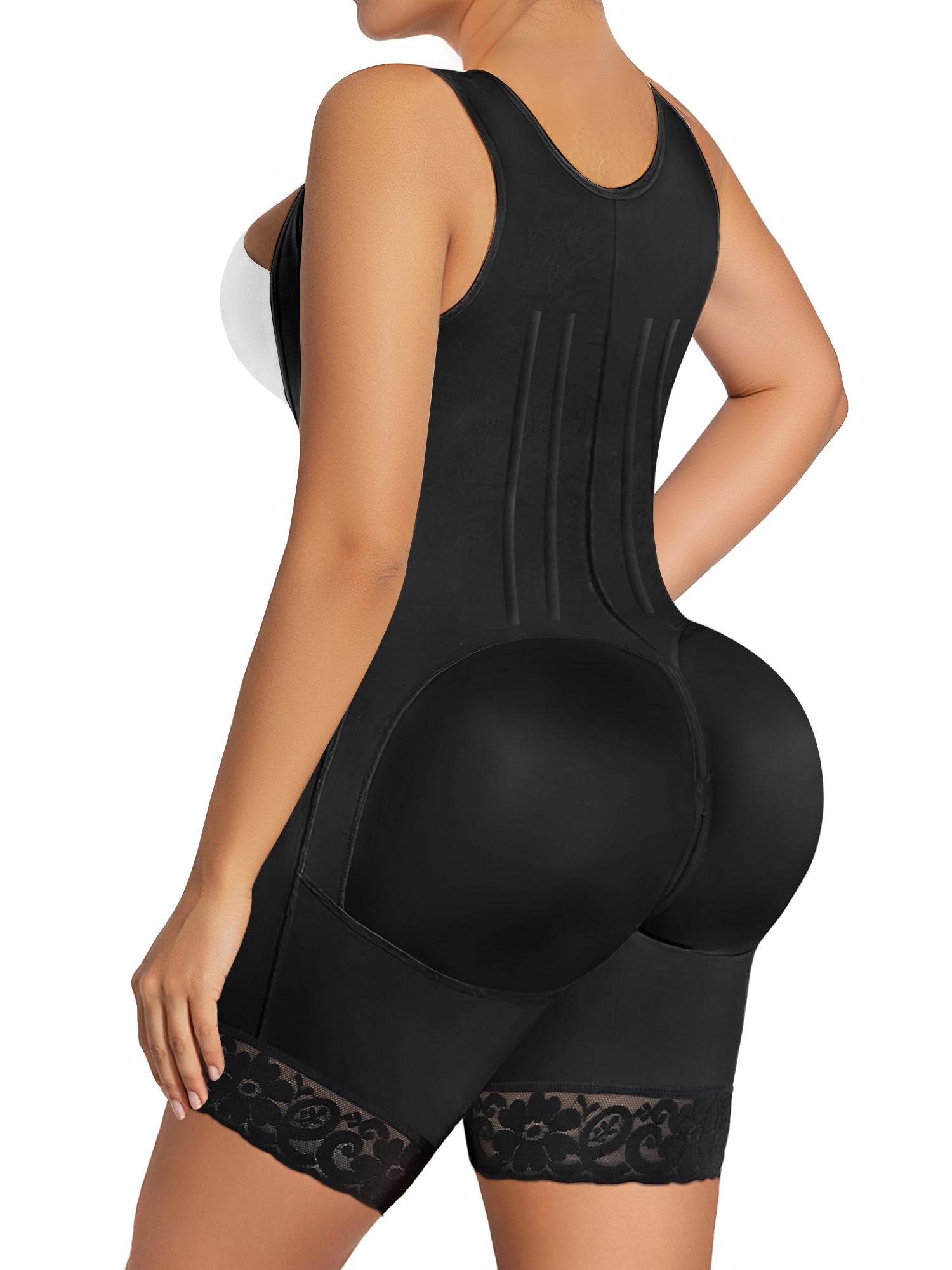 NewShapewear Zipper & Hook 8-Steel-Bones Open Bust Stage 2 Fajas with Butt Lift