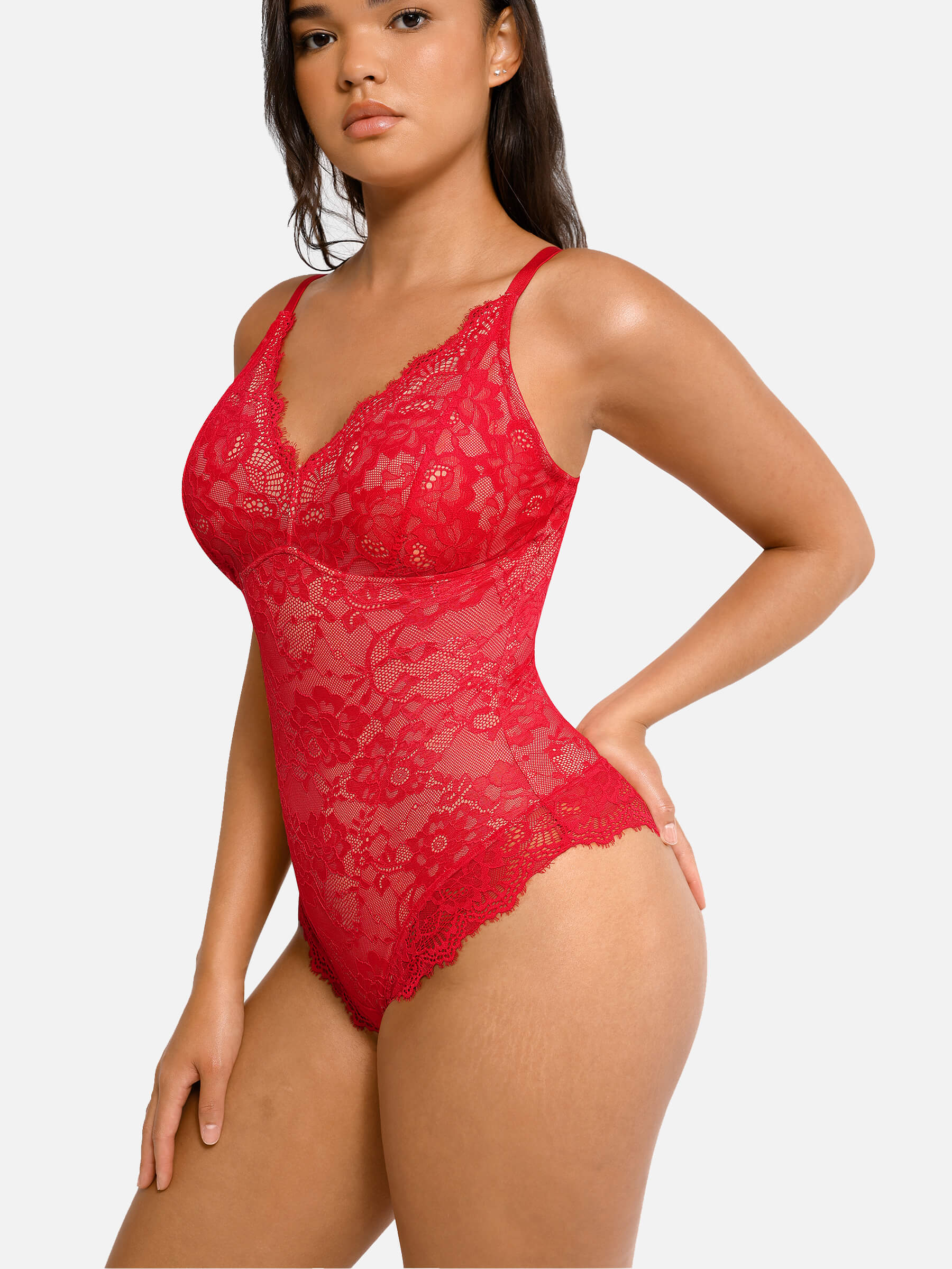 Women's Lace V Neck Full Bodysuit Tummy Control Body Shaper