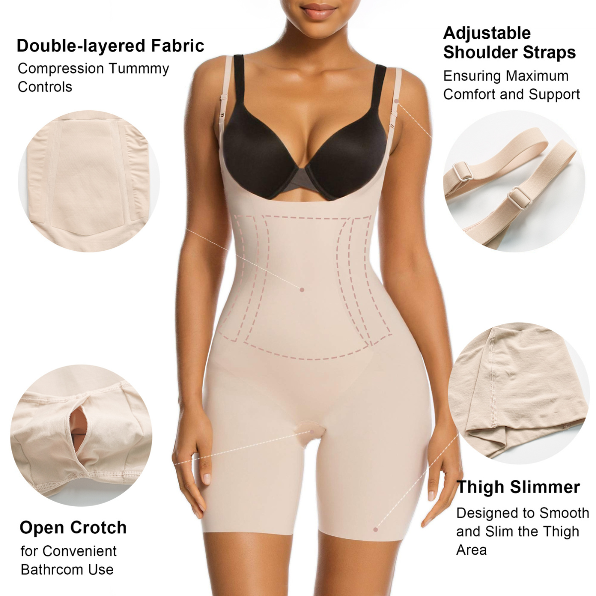 Women's One-Piece Seamless Core-Sculpting Open-Bust Shorts Bodysuit