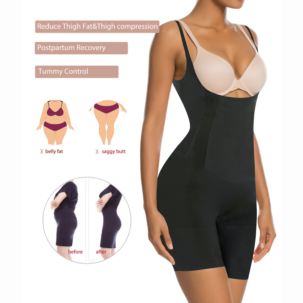 Women's One-Piece Seamless Core-Sculpting Open-Bust Shorts Bodysuit