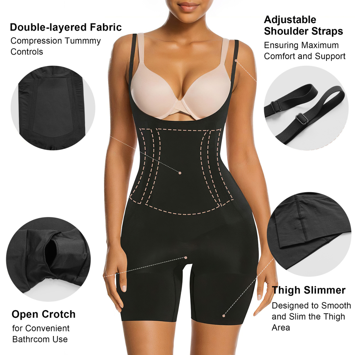 Women's One-Piece Seamless Core-Sculpting Open-Bust Shorts Bodysuit