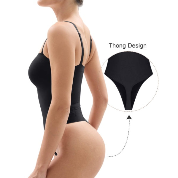 Womens Seamless Thong Bodysuit Removable Straps Tummy Control Shapewear
