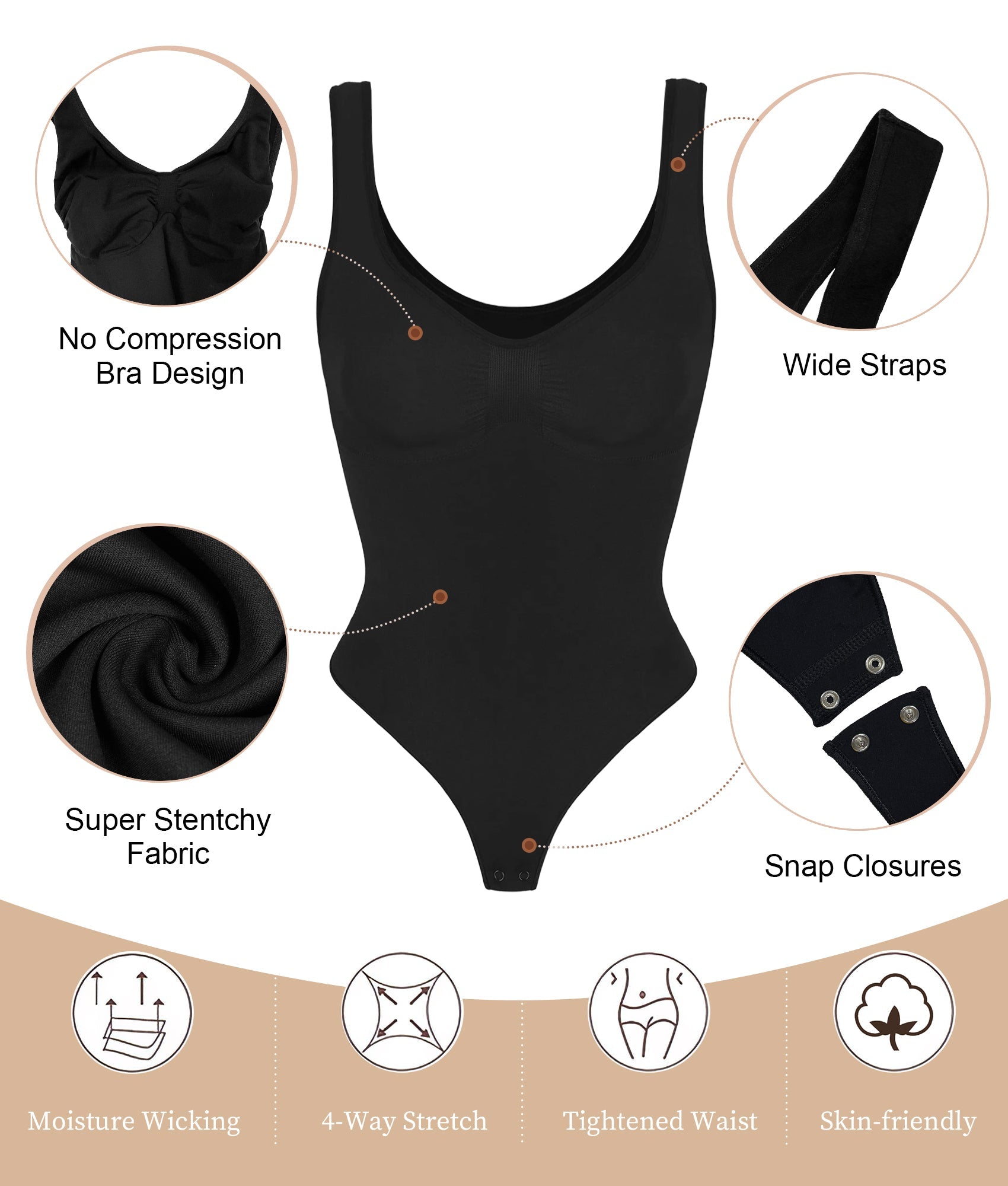 Women's Wide Strap Seamless Tummy Control Thong Bodysuit