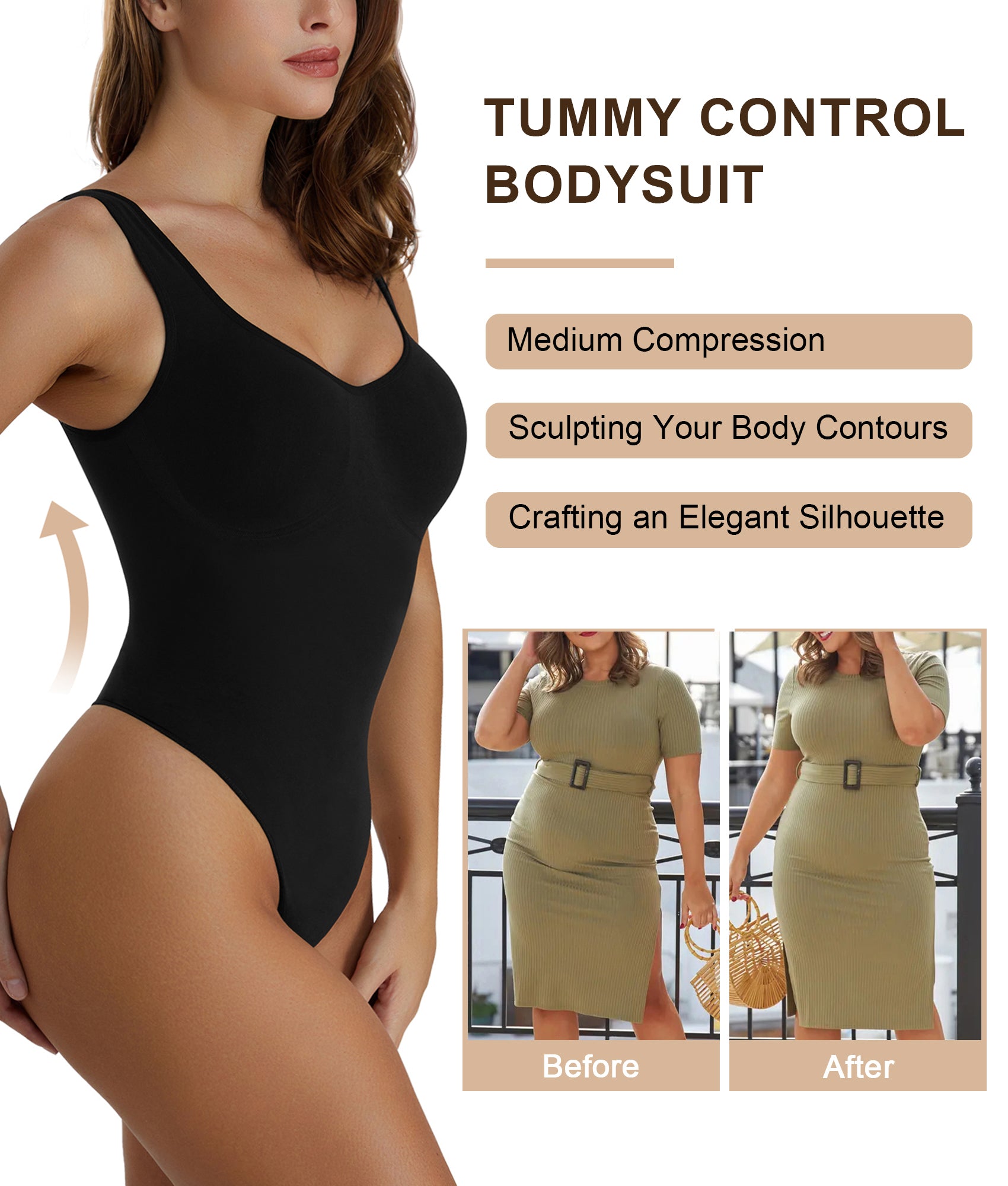 Women's Wide Strap Seamless Tummy Control Thong Bodysuit