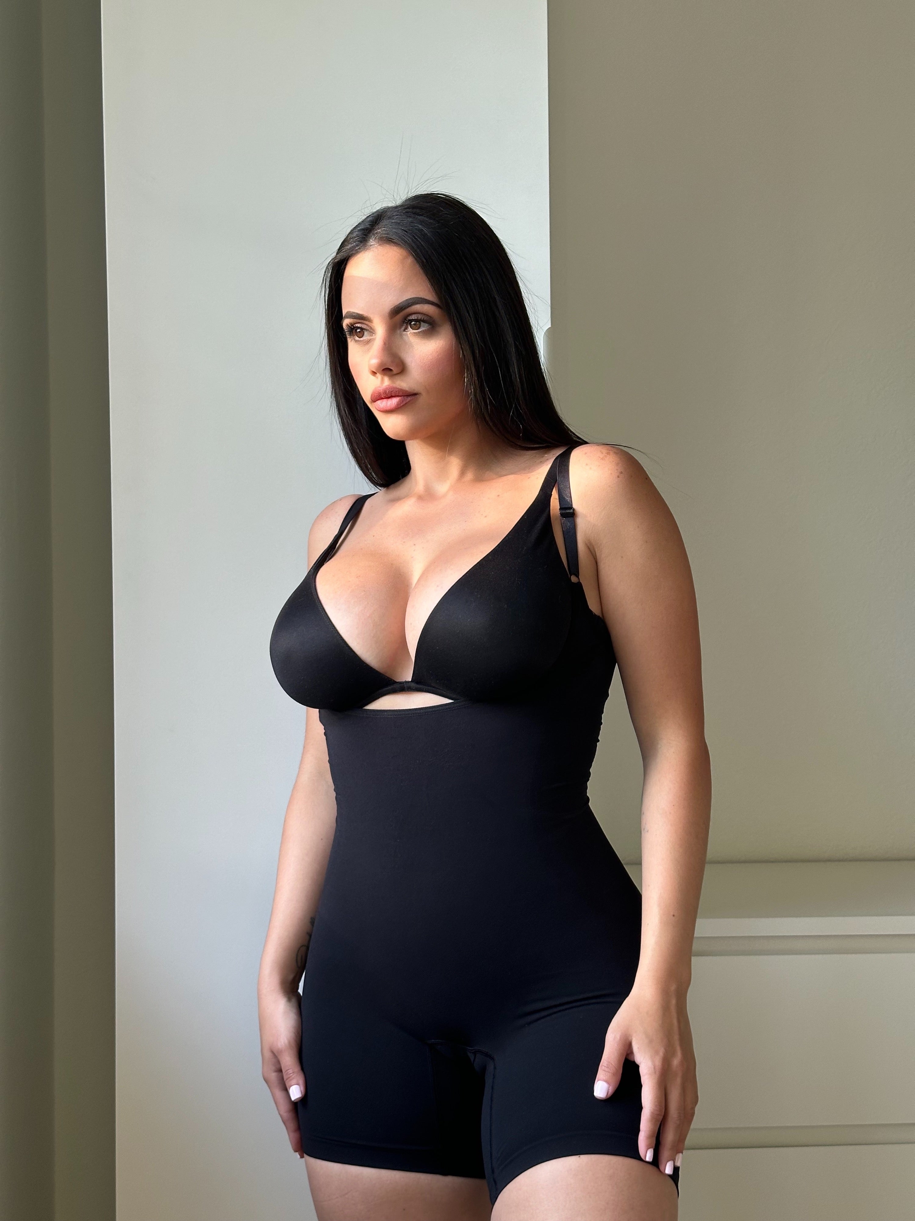 Womens Seamless Open-Bust Tummy Control Shorts Shapewear Bodysuit