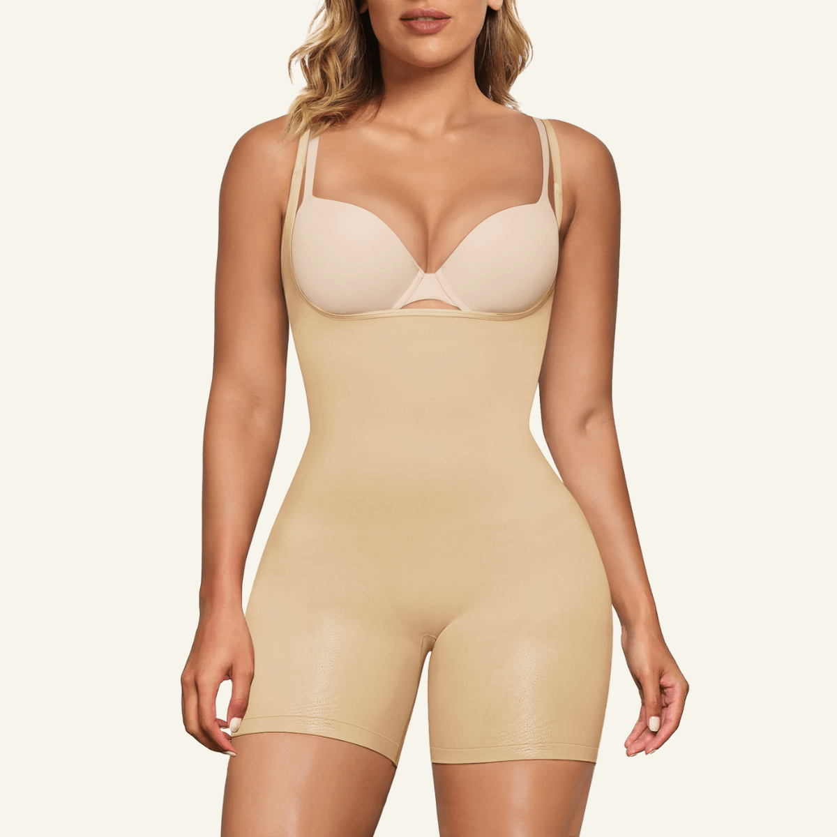 Womens Seamless Open-Bust Tummy Control Shorts Shapewear Bodysuit