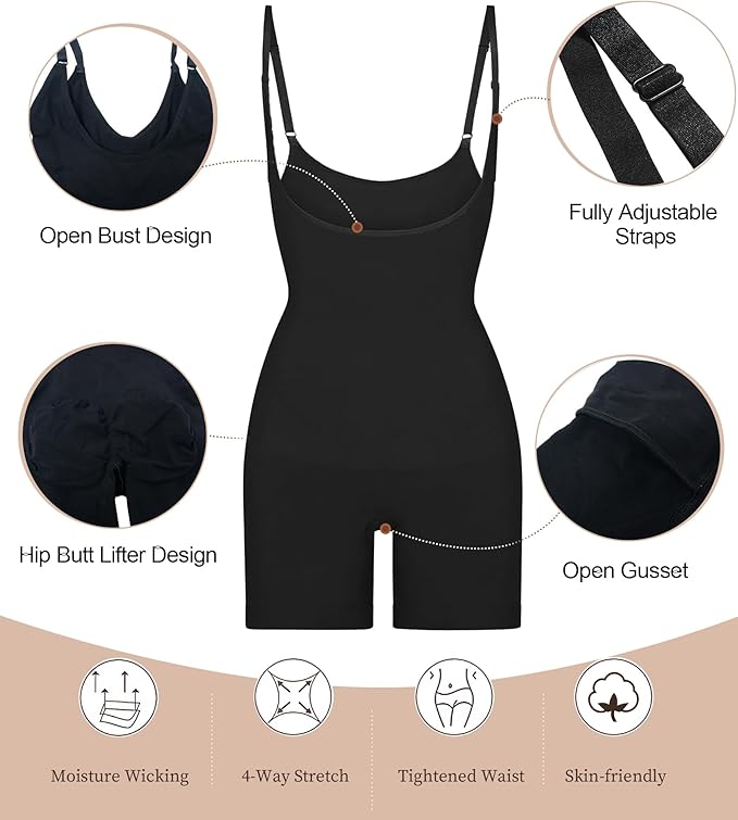 Womens Seamless Open-Bust Tummy Control Shorts Shapewear Bodysuit