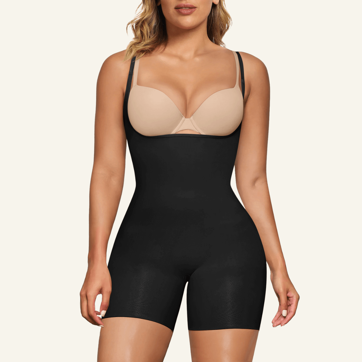 Womens Seamless Open-Bust Tummy Control Shorts Shapewear Bodysuit