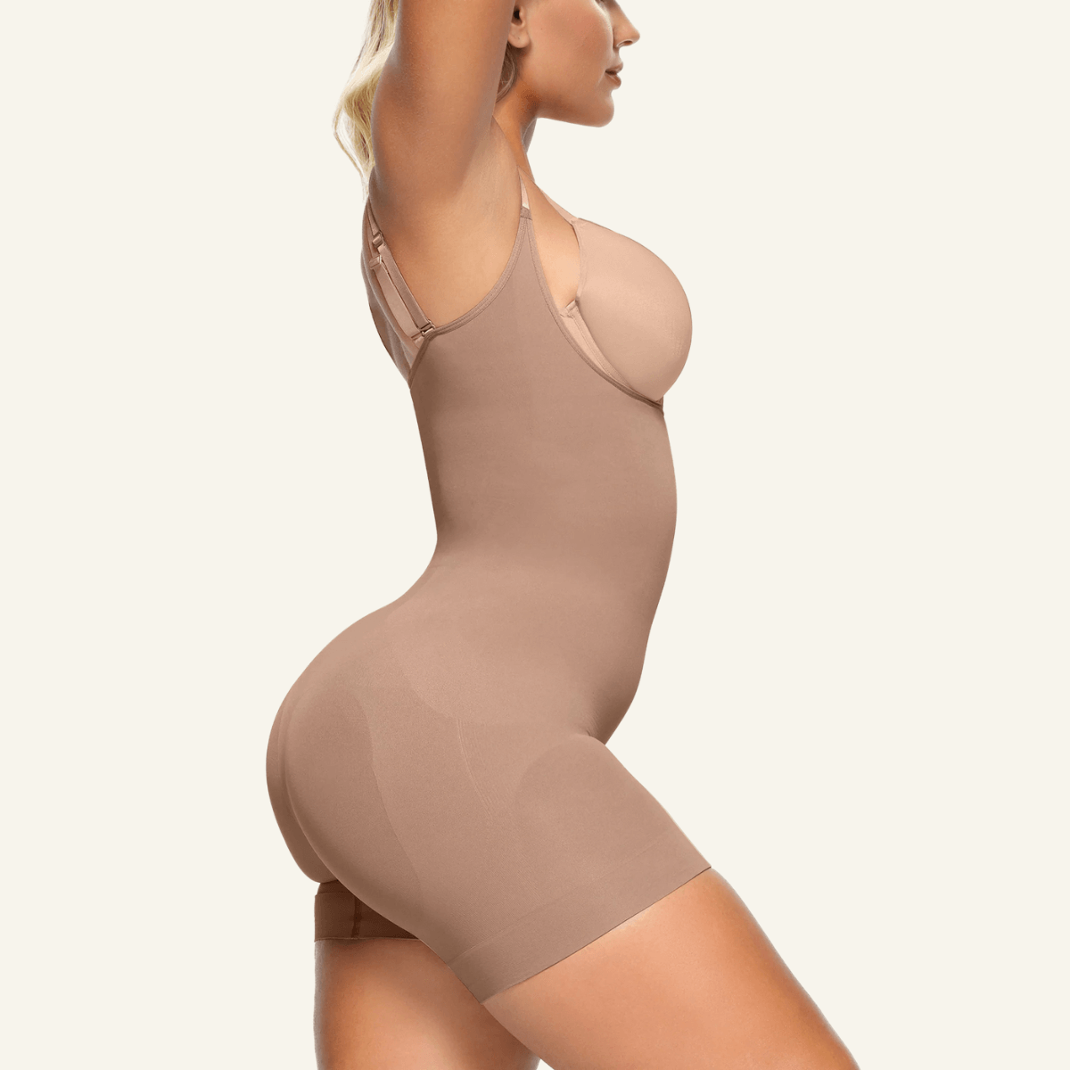 Womens Seamless Open-Bust Tummy Control Shorts Shapewear Bodysuit