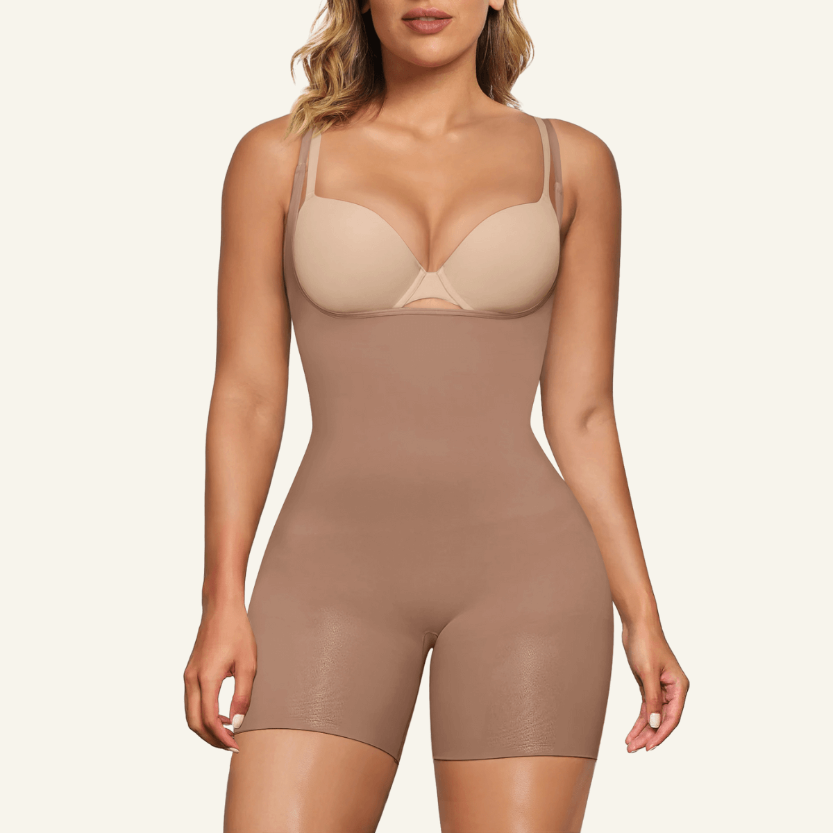 Womens Seamless Open-Bust Tummy Control Shorts Shapewear Bodysuit