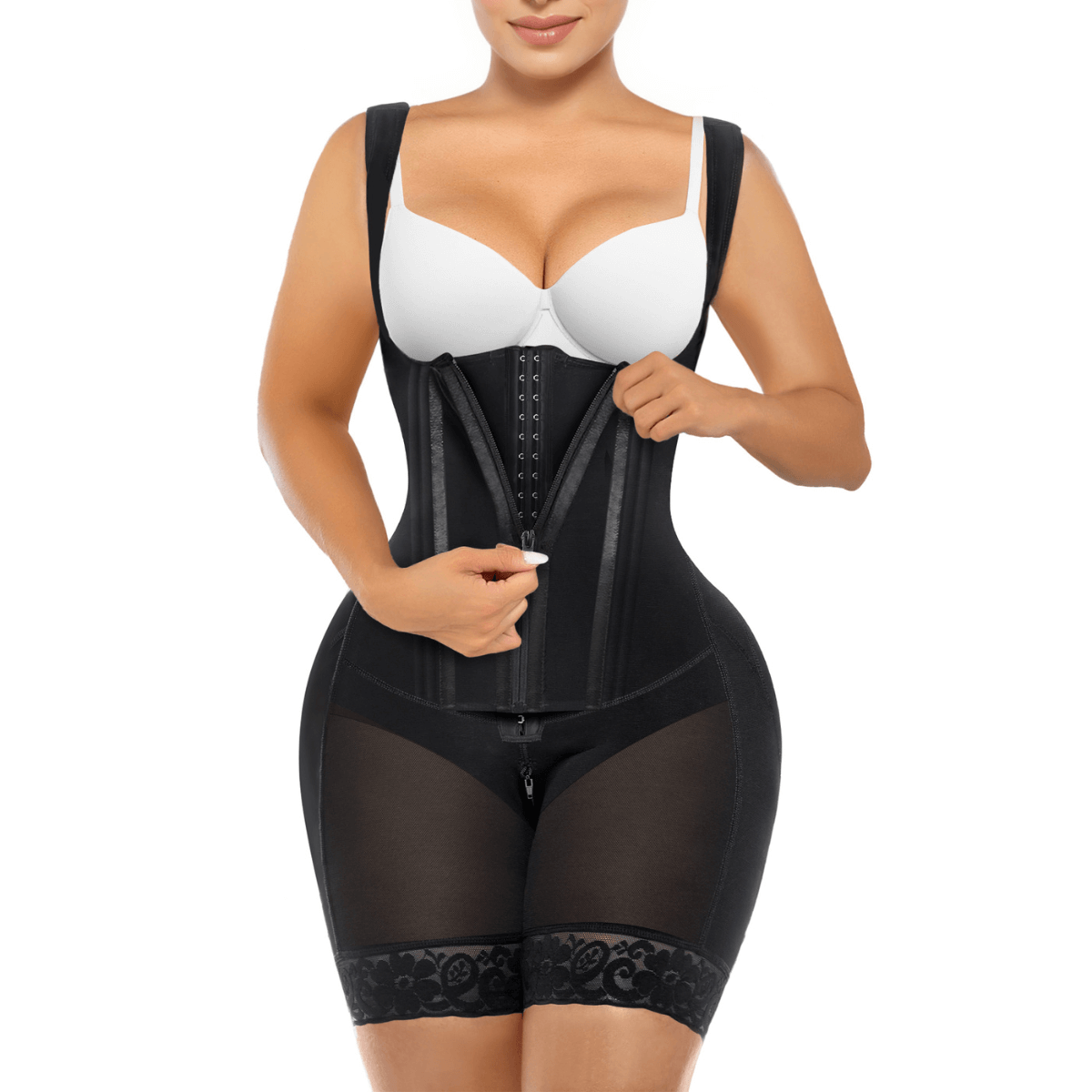 NewShapewear Zipper & Hook 8-Steel-Bones Open Bust Stage 2 Fajas with Butt Lift
