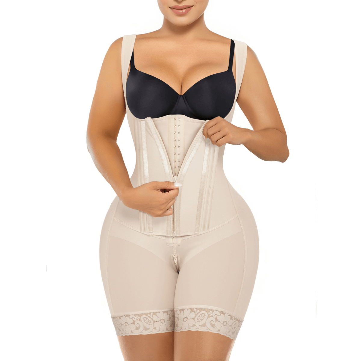 NewShapewear Zipper & Hook 8-Steel-Bones Open Bust Stage 2 Fajas with Butt Lift