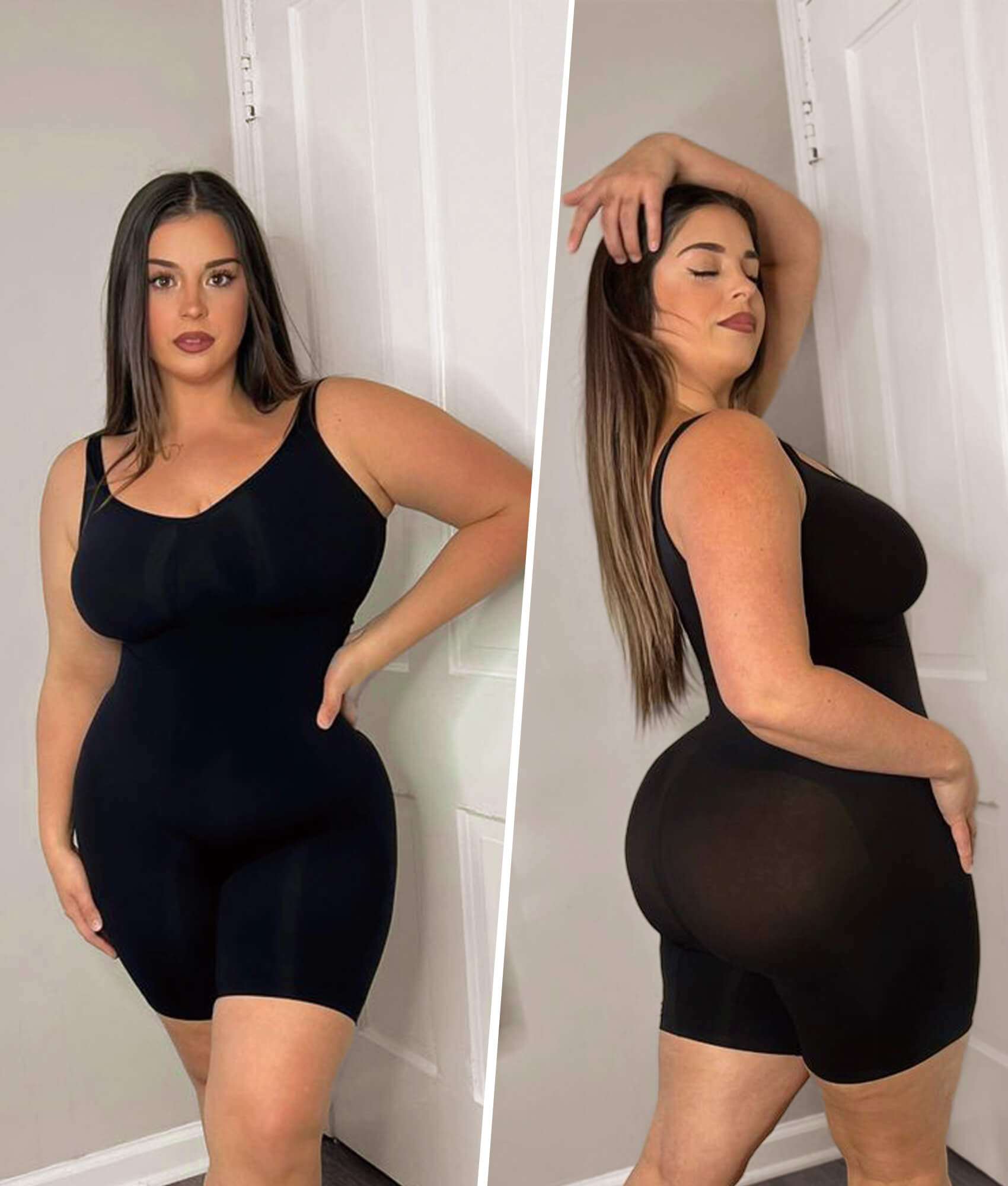 Womens Seamless Wide Straps Mid-Thigh Tummy Control Bodysuit