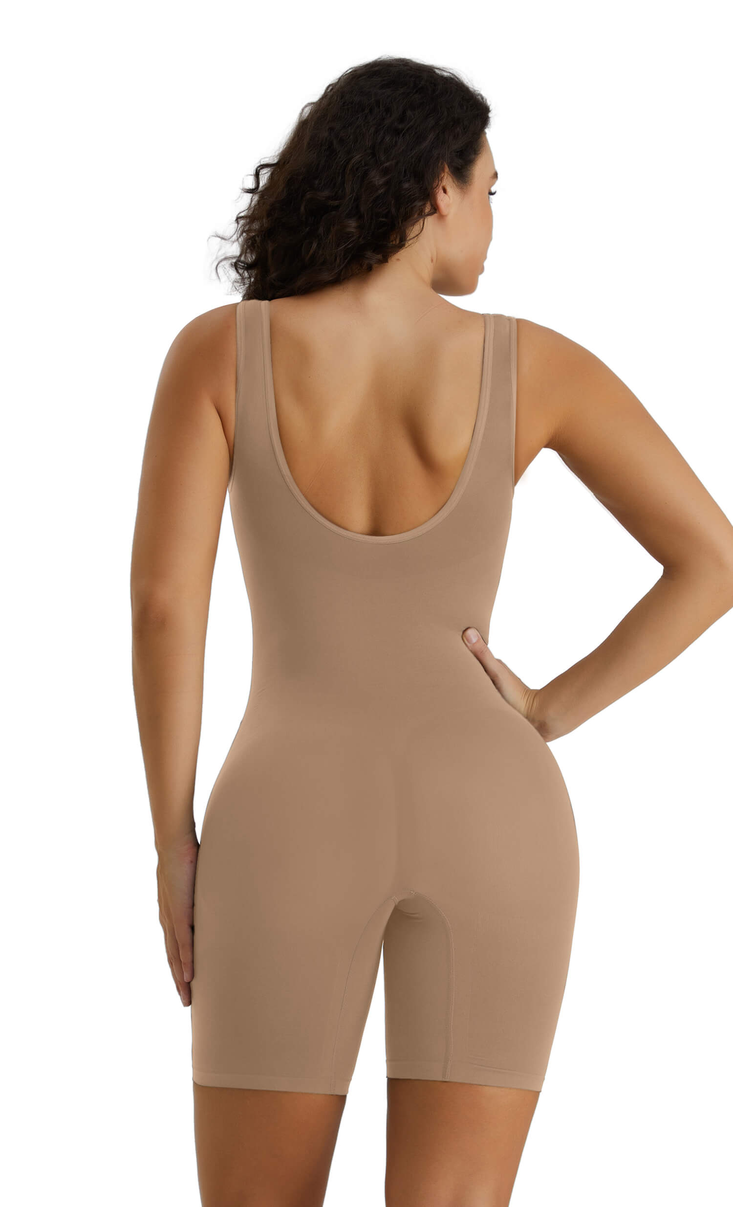 Womens Seamless Wide Straps Mid-Thigh Tummy Control Bodysuit