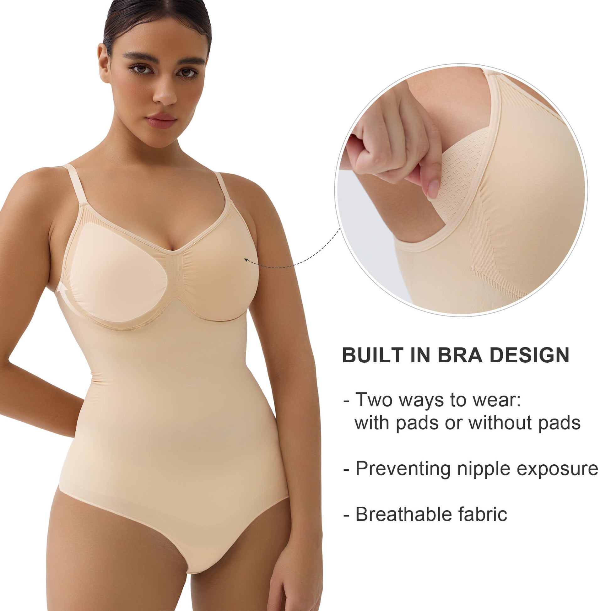 Womens Briefs Tummy Control Bodysuit with Removable Pads Shapewear