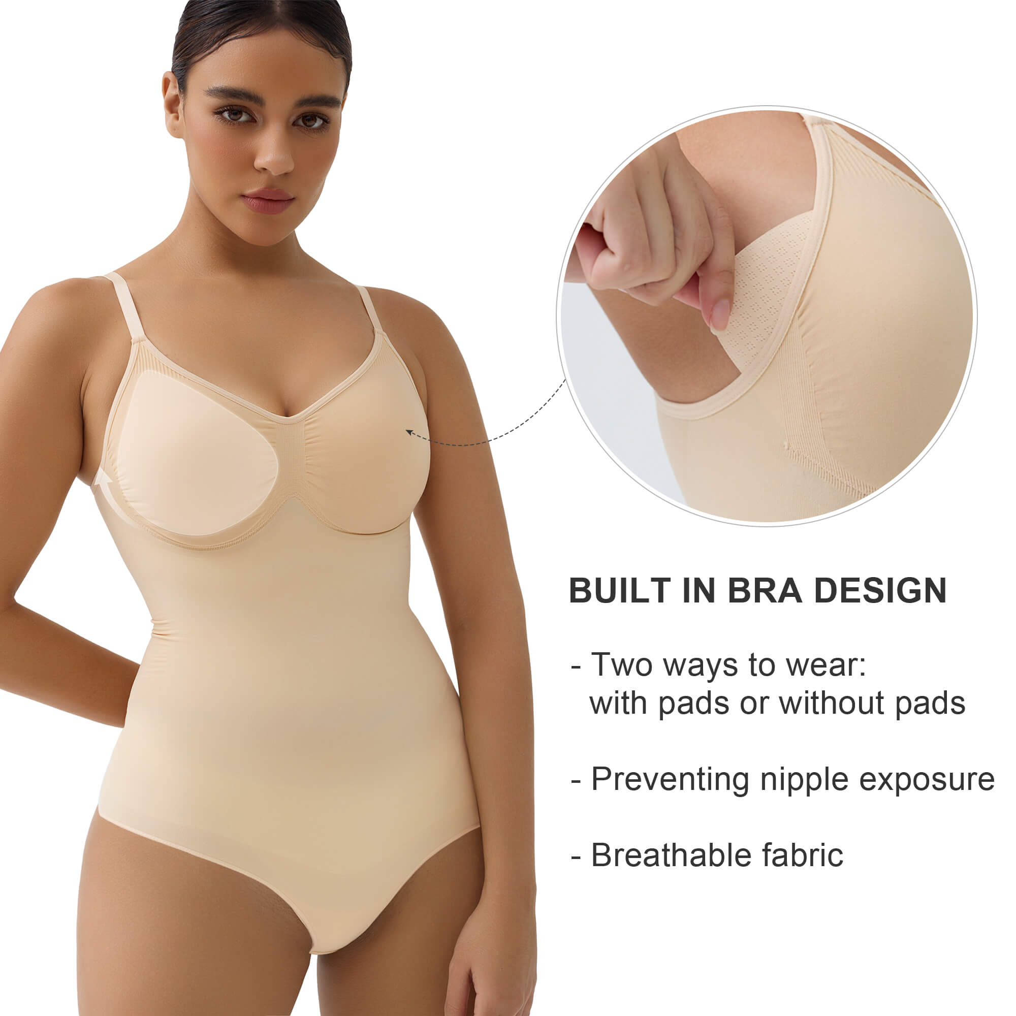 Womens Briefs Tummy Control Bodysuit with Removable Pads Shapewear