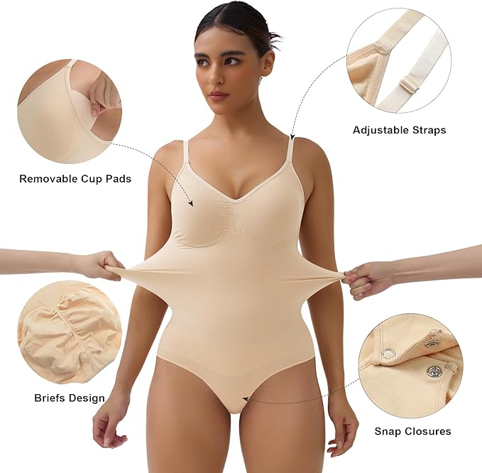 Womens Briefs Tummy Control Bodysuit with Removable Pads Shapewear
