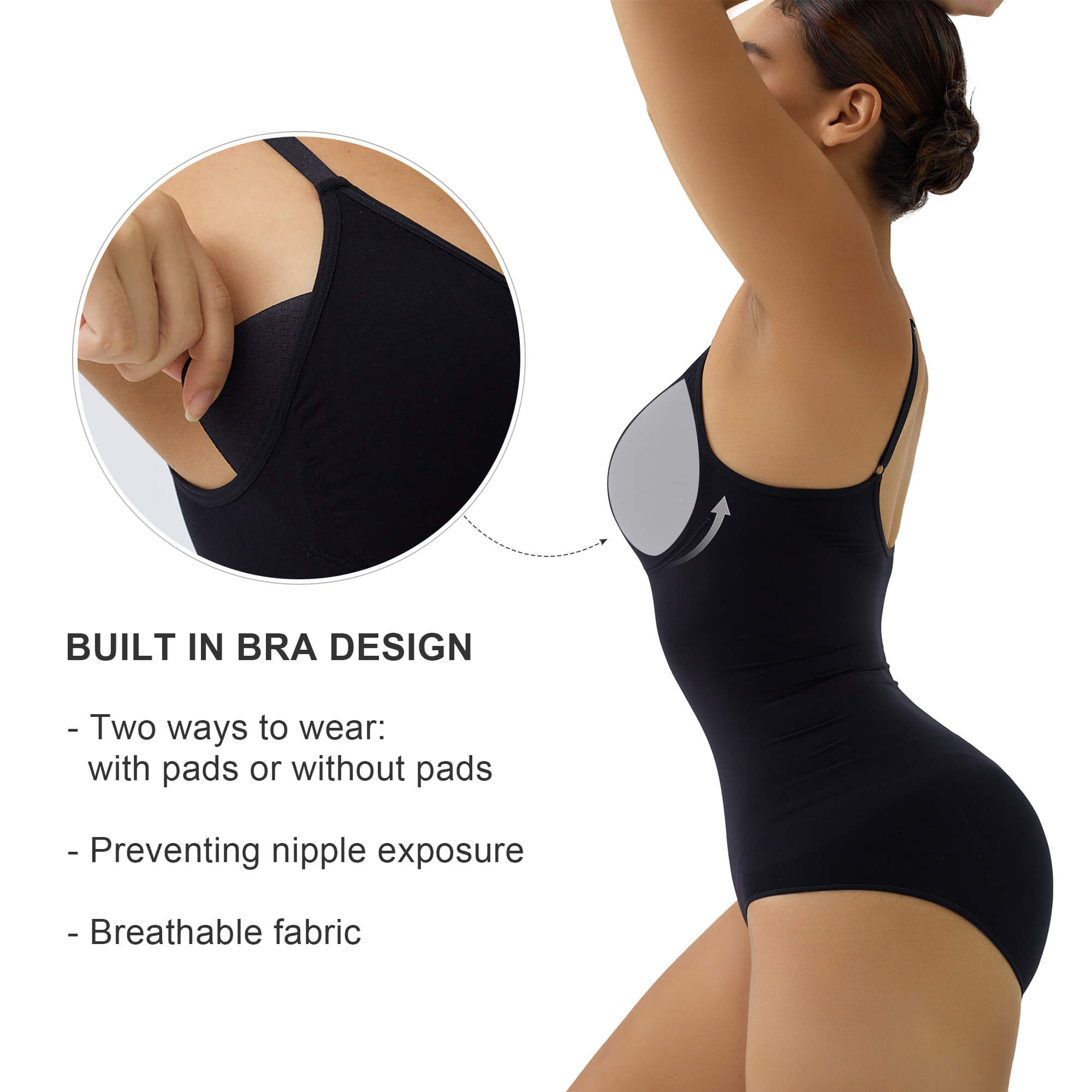 Womens Briefs Tummy Control Bodysuit with Removable Pads Shapewear