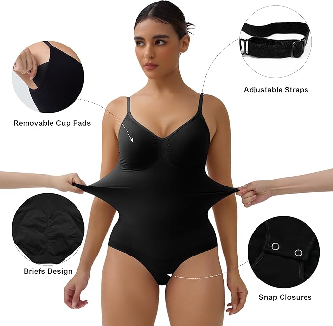 Womens Briefs Tummy Control Bodysuit with Removable Pads Shapewear