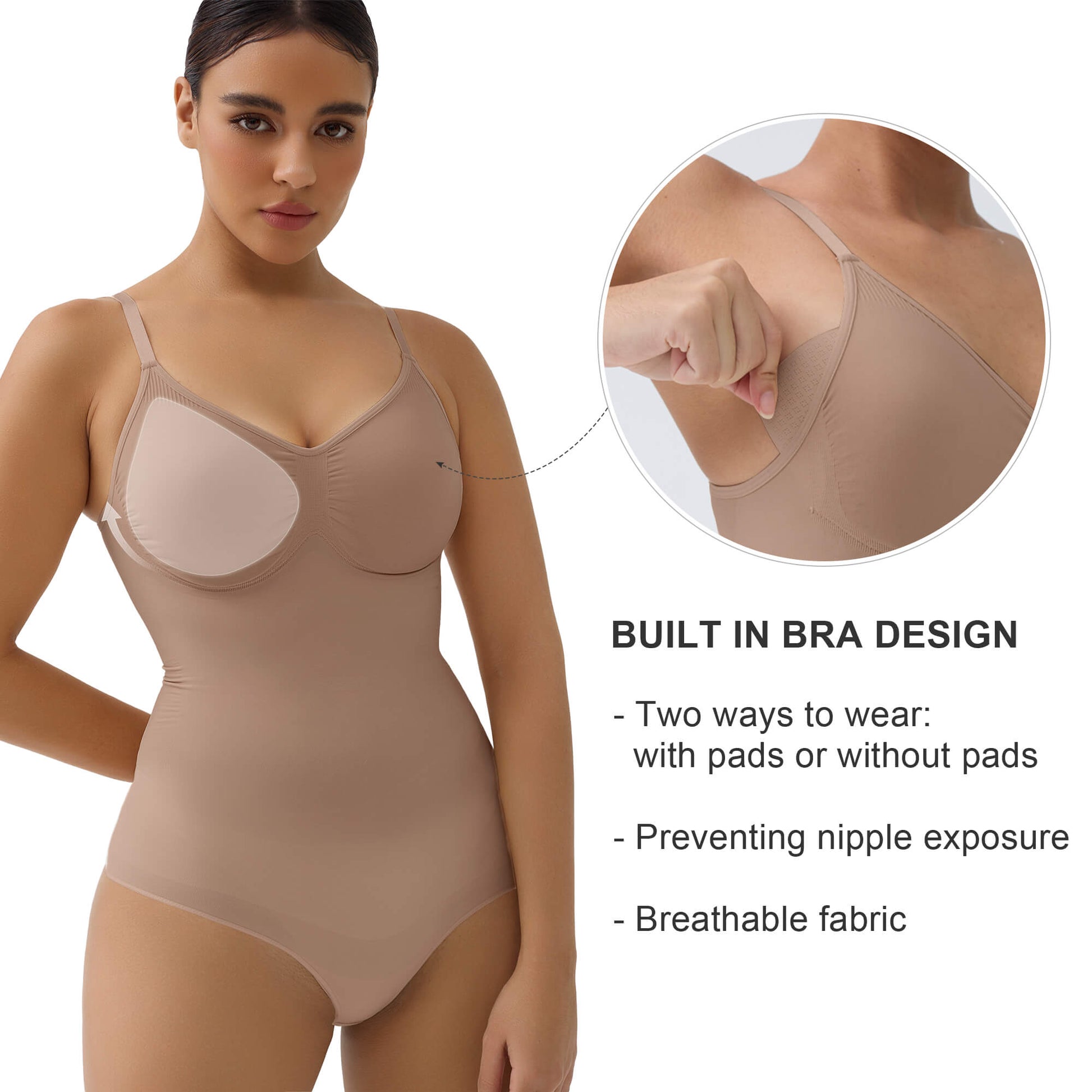 Womens Briefs Tummy Control Bodysuit with Removable Pads Shapewear