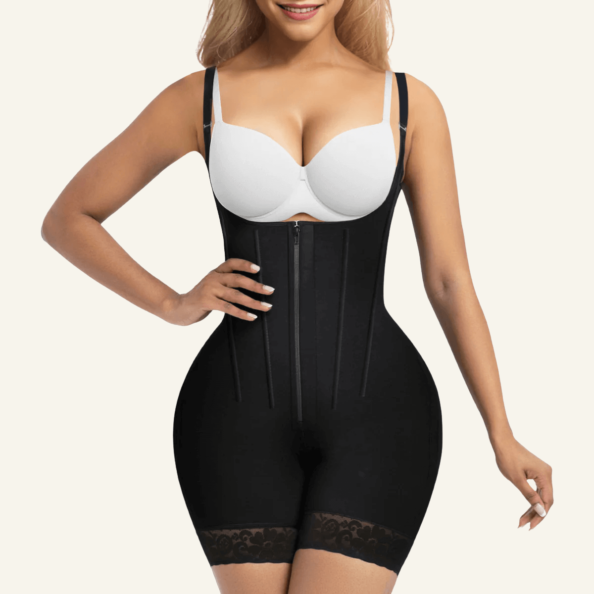 NewShapewear 6-Steel-Bones Tummy Control Zip & Hooks Faja with Butt Lift