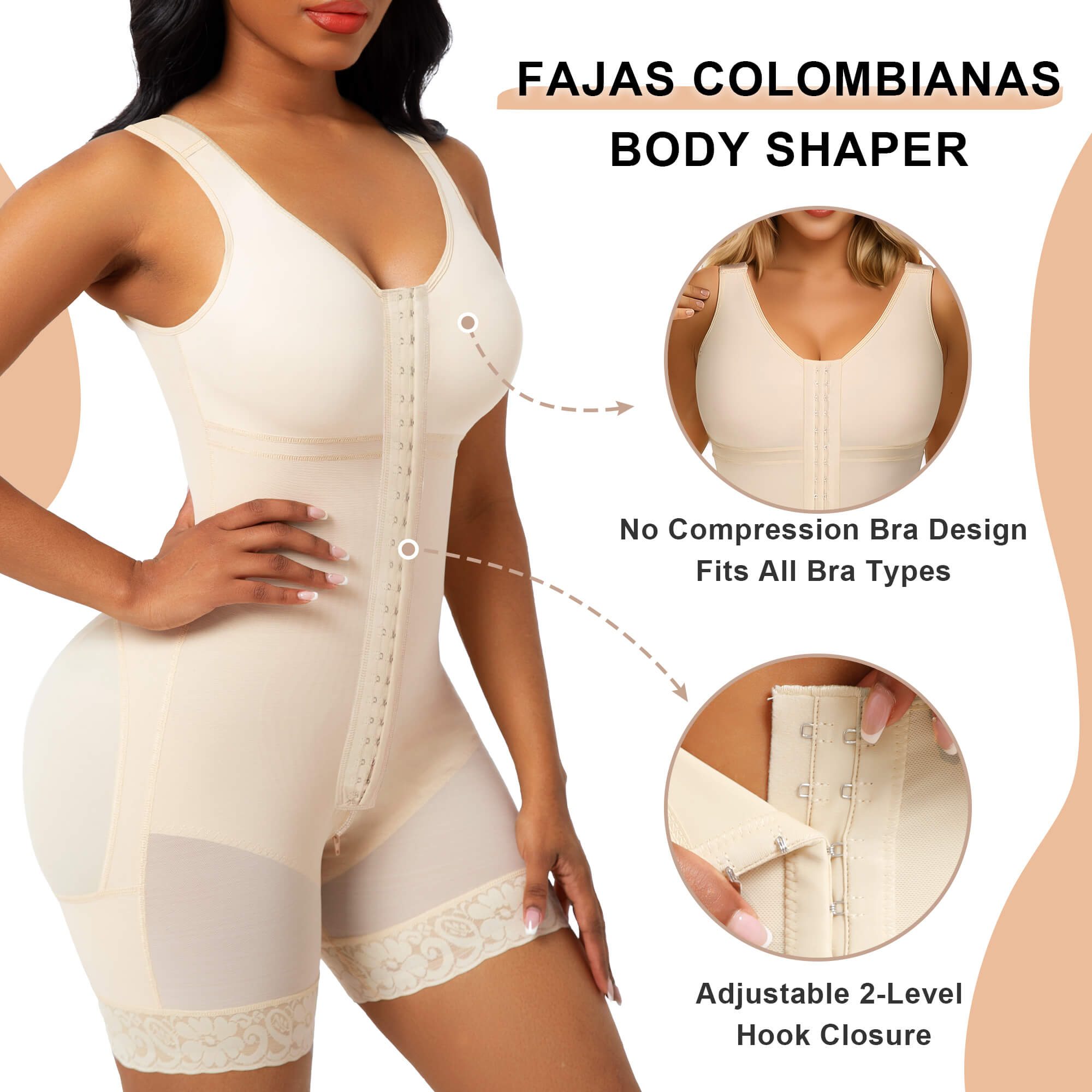NewShapewear Full Body Hooked Faja Bodysuit with Zipper Crotch