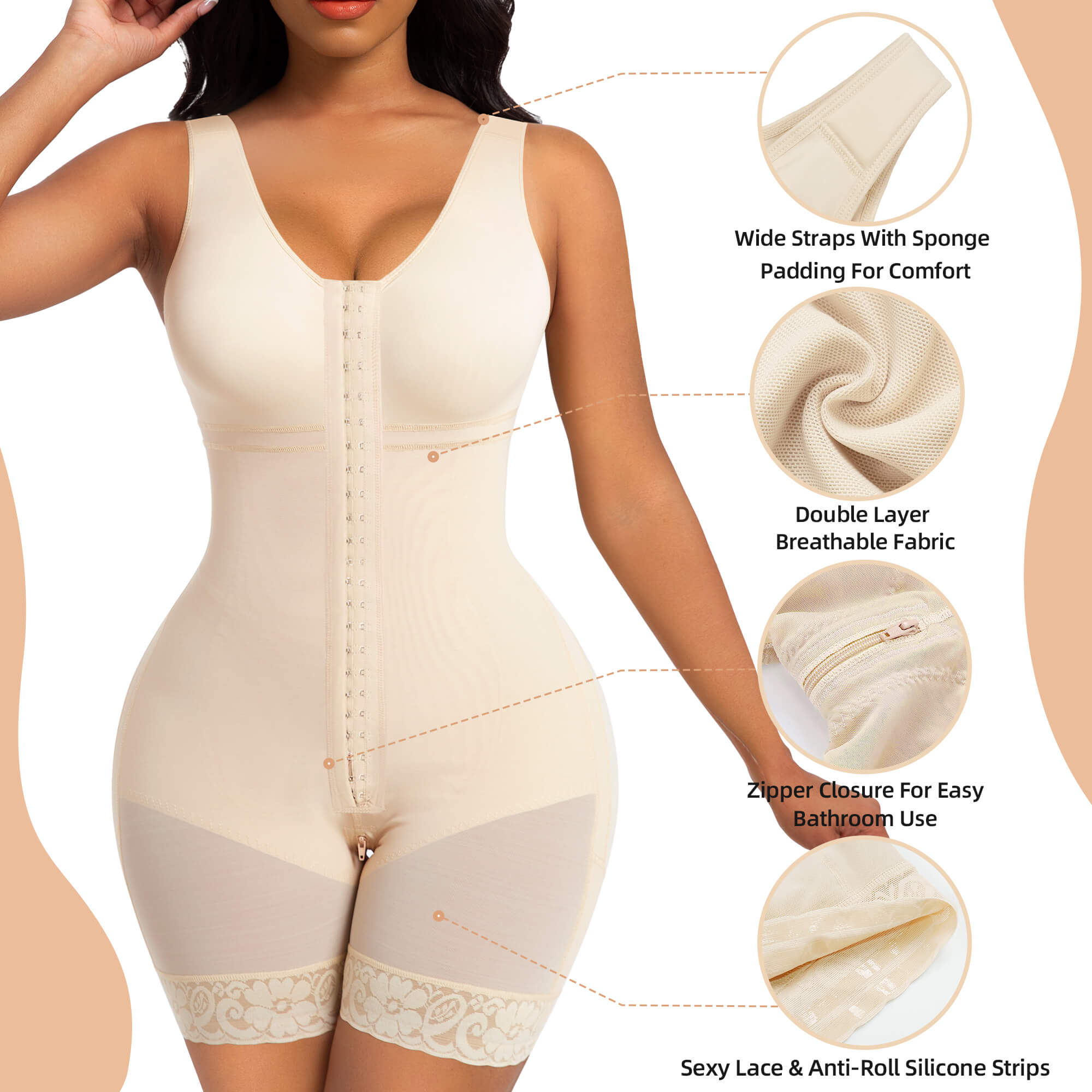 NewShapewear Full Body Hooked Faja Bodysuit with Zipper Crotch