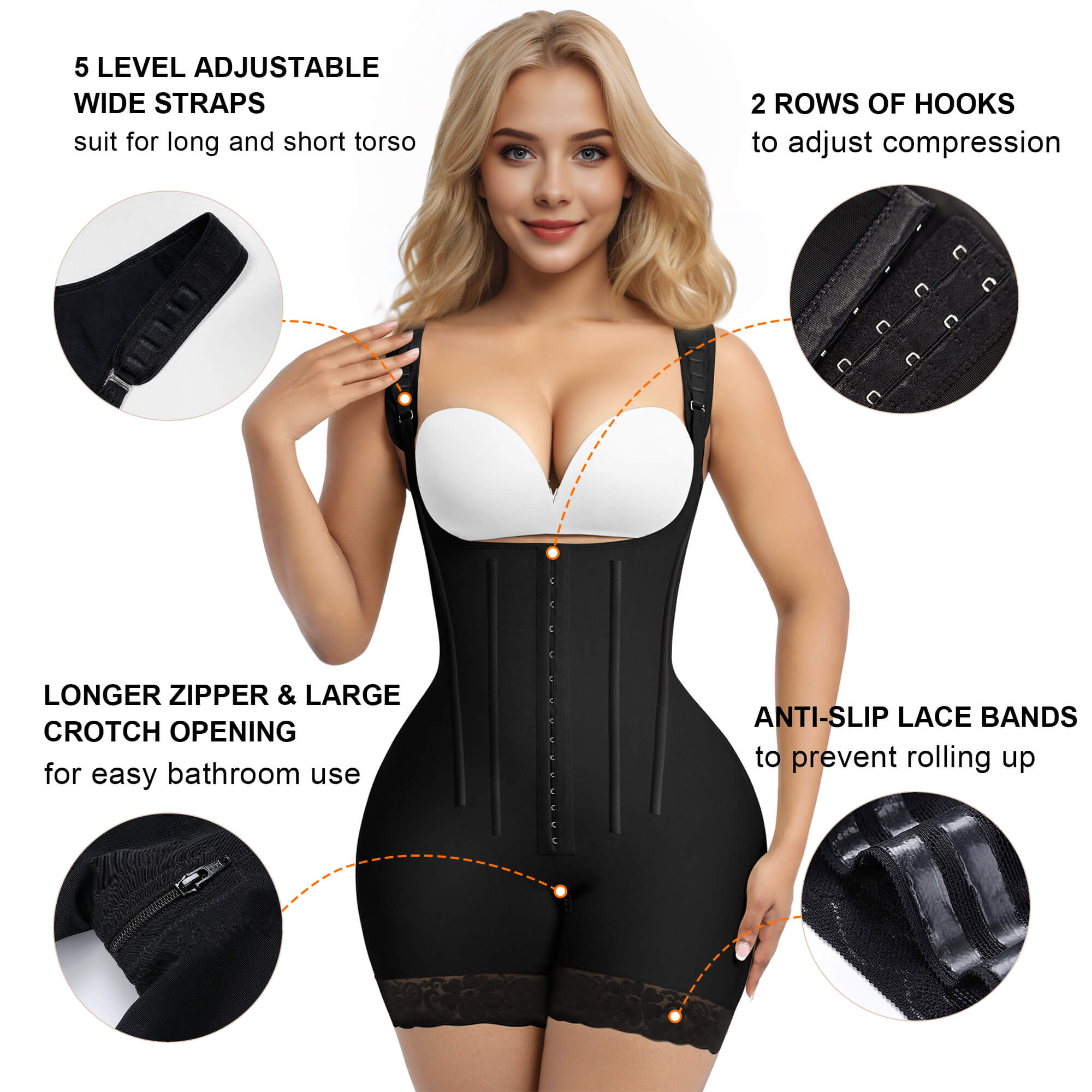 NewShapewear 6-Steel-Bones Hooked Faja Tummy Control Bodysuit with Butt Lift
