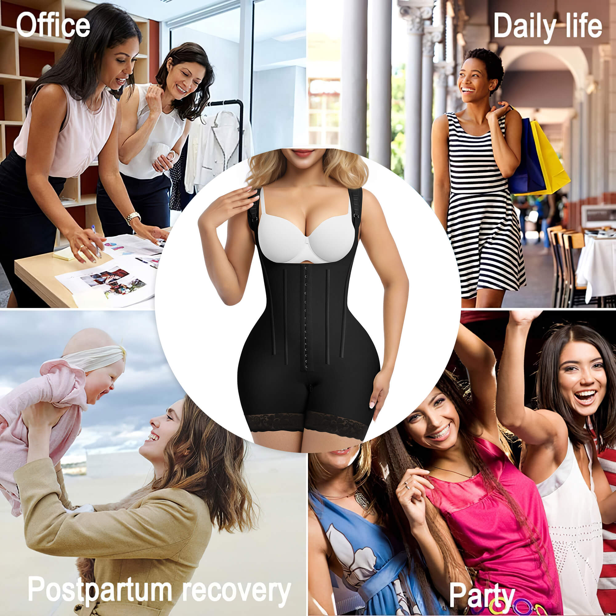 NewShapewear 6-Steel-Bones Hooked Faja Tummy Control Bodysuit with Butt Lift