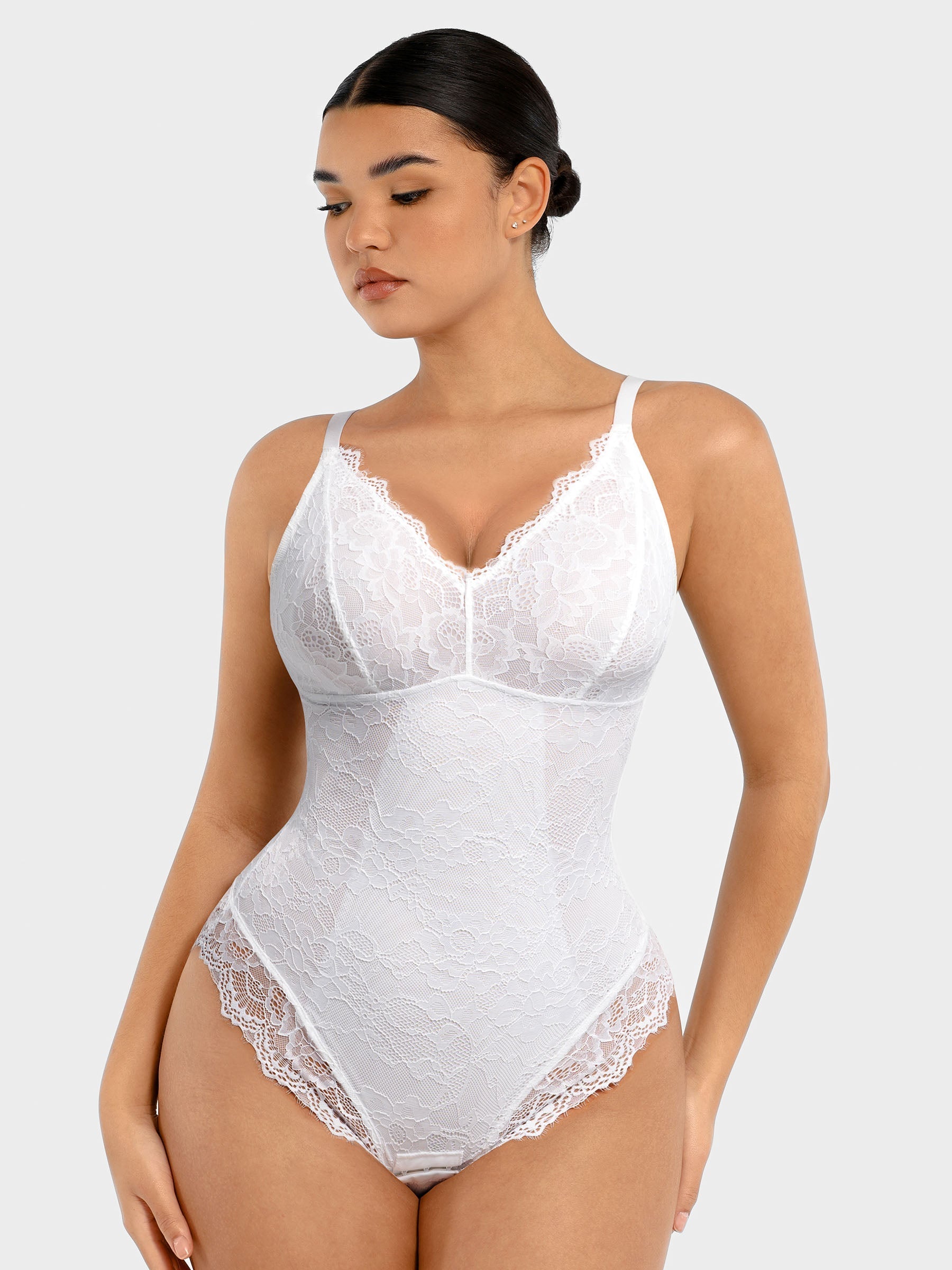 Women's Lace V Neck Full Bodysuit Tummy Control Body Shaper