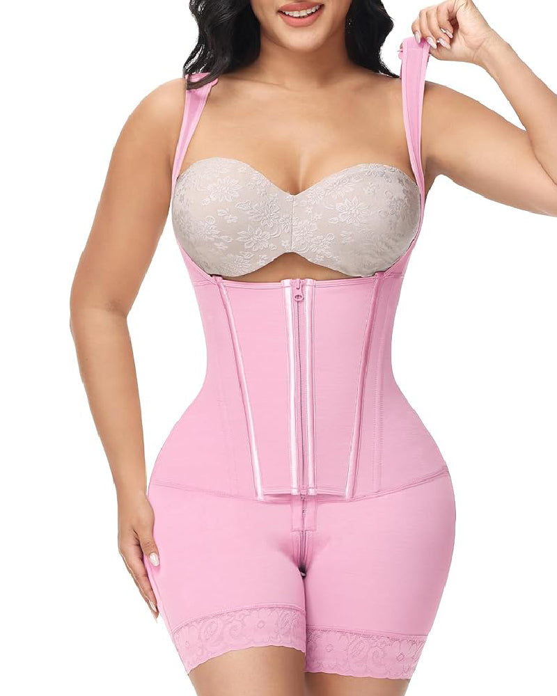 Women High Compression Shapewear with Front Zipper Mid Thigh Body Shaper
